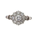PLATINUM AND 18CT WHITE GOLD DAISY CLUSTER RING