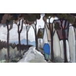 Markey Robinson - PATH BY THE COTTAGES - Gouache on Board - 16 x 25 inches - Signed