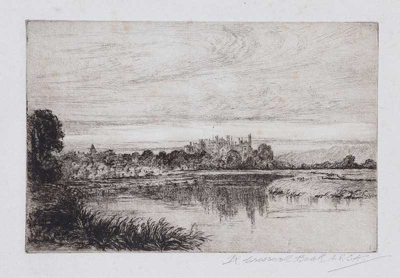 Robert Cresswell Boak, ARCA - DISTANT CASTLE - Black & White Etching - 4 x 6 inches - Signed