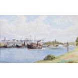 Frank Hargy - COAL BOATS IN THE HARBOUR, COLERAINE - Watercolour Drawing - 8 x 13 inches - Signed