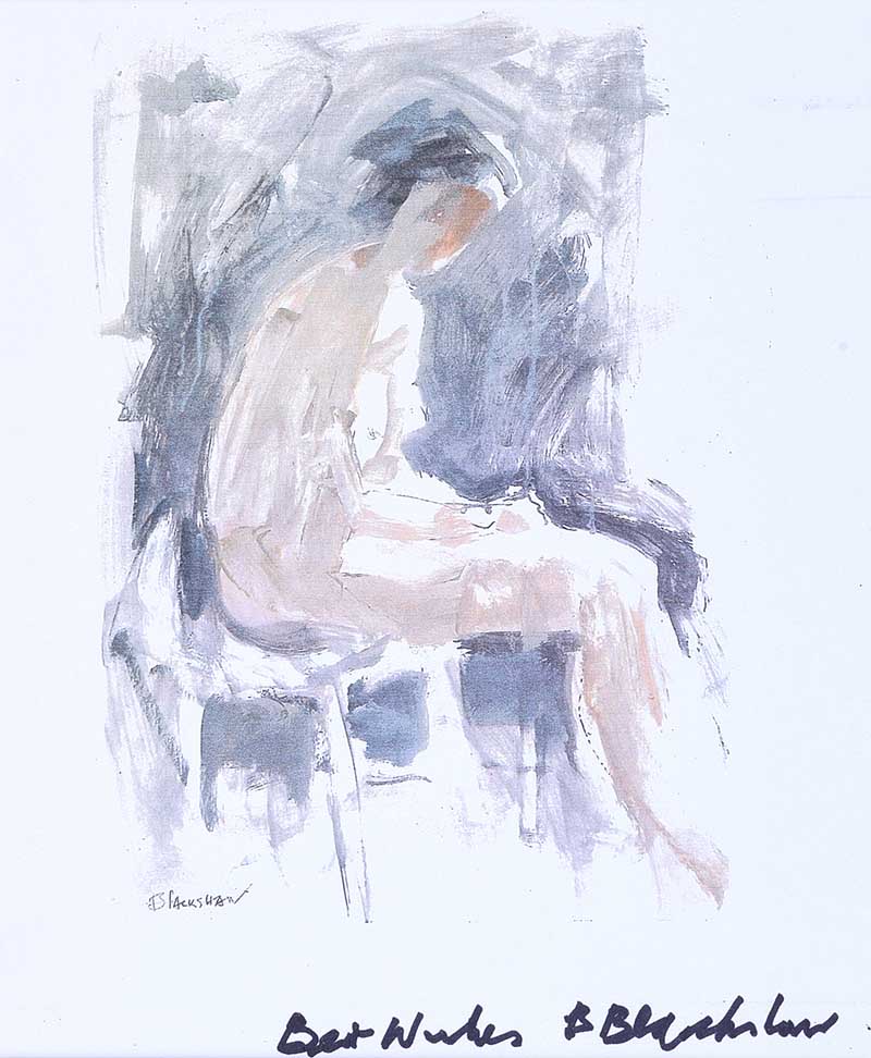 Basil Blackshaw, HRHA HRUA - SEATED NUDE STUDY - Coloured Print - 8 x 7 inches - Signed