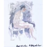 Basil Blackshaw, HRHA HRUA - SEATED NUDE STUDY - Coloured Print - 8 x 7 inches - Signed