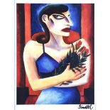 Graham Knuttel - GIRL WITH ROSES - Coloured Print - 20 x 15.5 inches - Signed