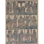 Continental School - THE FOURTEEN AUXILIARY SAINTS - Coloured Woodcut - 13 x 9.5 inches - Unsigned