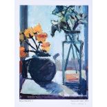 Brian Ballard, RUA - FLOWERS & TEAPOT - Coloured Print - 13 x 10 inches - Signed