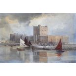 Joseph William Carey, RUA - CARRICKFERGUS CASTLE - Watercolour Drawing - 12 x 19 inches - Signed