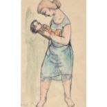 Daniel O'Neill - MOTHER & CHILD - Pen & Ink Drawing with Watercolour Wash - 9 x 6 inches - Signed