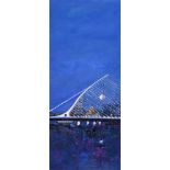 Sean Lorinyenko - SAMUEL BECKETT BRIDGE, NIGHT SCENE - Watercolour Drawing - 20.5 x 8.5 inches -