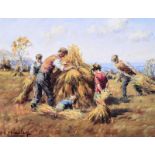 Charles McAuley - STACKING THE HAY - Coloured Print - 6 x 8 inches - Unsigned