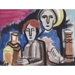 Markey Robinson - TWO FIGURES BY THE BOTTLES - Gouache on Board - 19 x 26 inches - Signed