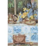 Jack Cudworth - FLOWERS, PANS & TILES - Watercolour Drawing - 9 x 6 inches - Signed