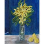 Rose Elizabeth Moorcroft - DAFFODILS & LEMONS - Oil on Canvas - 20 x 16 inches - Signed in Monogram