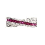 18CT WHITE GOLD RUBY AND DIAMOND RING