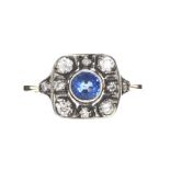 15CT GOLD AND SILVER SAPPHIRE AND DIAMOND RING