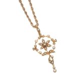 EDWARDIAN 15CT GOLD SEED PEARL PENDANT AND 9CT GOLD CHAIN