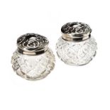 PAIR OF STERLING SILVER TOPPED MINIATURE JARS