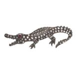 SILVER GILT RUBY AND DIAMOND-SET CROCODILE BROOCH