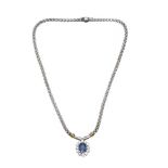 FOPE 18CT WHITE GOLD SAPPHIRE AND DIAMOND NECKLACE