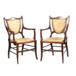 PAIR OF INLAID MAHOGANY ARMCHAIRS