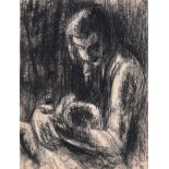 Colin Middleton, RHA RUA - MOTHER & CHILD - Charcoal on Paper - 10 x 8 inches - Signed in Monogram