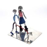 Ken Green - WALKING THE DOG - Metal Sculpture - 6 x 6 inches - Unsigned