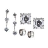 THREE PAIRS OF SILVER-TONE CRYSTAL-SET EARRINGS