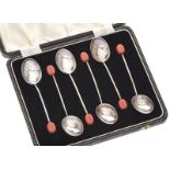 BOXED SET OF SIX RESIN-TOPPED COFFEE SPOONS