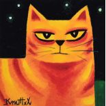 Graham Knuttel - ORANGE CAT - Coloured Print - 12 x 12 inches - Signed