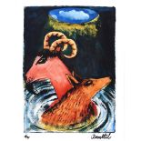 Graham Knuttel - WOLF & THE RAM - Limited Edition Coloured Print (5/99) - 22 x 15 inches - Signed