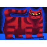 Graham Knuttel - RED STRIPED CAT - Coloured Print - 10 x 14 inches - Signed