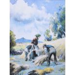 Charles McAuley - COLLECTING HAY - Coloured Print - 8 x 6 inches - Unsigned