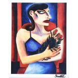 Graham Knuttel - GIRL WITH ROSES - Coloured Print - 20 x 15.5 inches - Signed