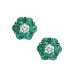 18CT WHITE GOLD EMERALD AND DIAMOND EARRINGS