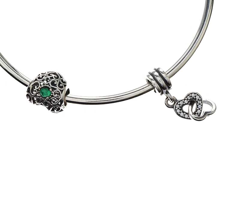 PANDORA STERLING SILVER BANGLE AND CHARMS - Image 2 of 4