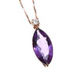 18CT ROSE GOLD AMETHYST AND DIAMOND PENDANT AND CHAIN