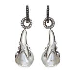 18CT WHITE GOLD DIAMOND BAROQUE PEARL EARRINGS