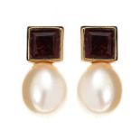 9CT GOLD GARNET AND PEARL EARRINGS