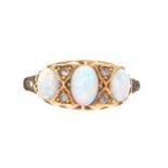 18CT GOLD EDWARDIAN OPAL AND DIAMOND RING