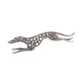 SILVER AND HIGH CARAT RUBY AND DIAMOND GREYHOUND BROOCH