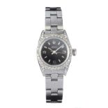 ROLEX 'OYSTER PERPETUAL' STAINLESS STEEL DIAMOND-SET LADY'S WRIST WATCH