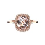 18CT ROSE GOLD MORGANITE AND DIAMOND RING