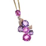 18CT GOLD PINK AND PURPLE QUARTZ NECKLACE