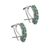 9CT WHITE GOLD EMERALD AND DIAMOND EARRINGS