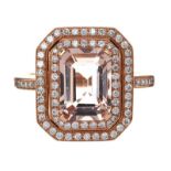 18CT ROSE GOLD MORGANITE AND DIAMOND RING