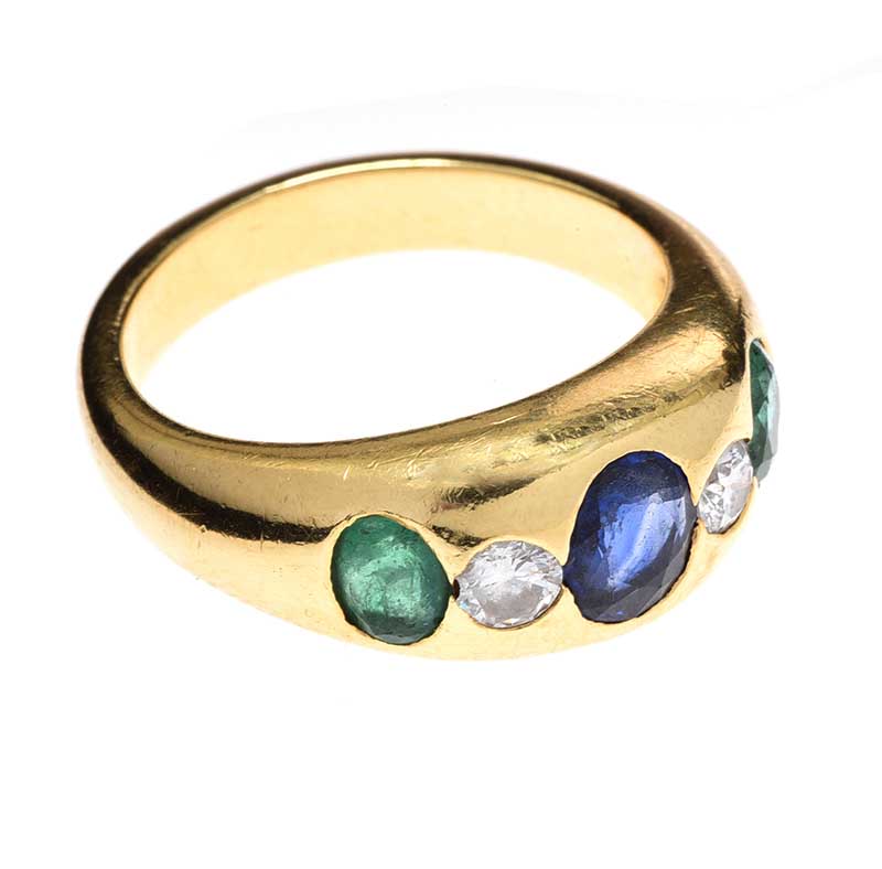 18CT GOLD SAPPHIRE, EMERALD AND DIAMOND RING - Image 2 of 3