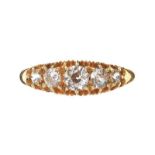 ANTIQUE 18CT GOLD FIVE STONE DIAMOND RING