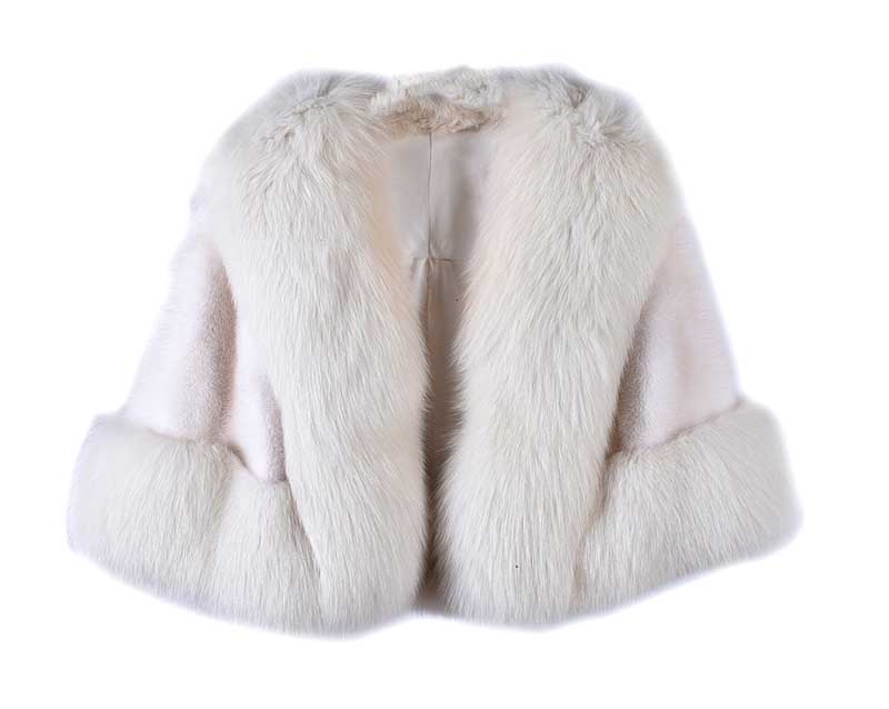 WHITE FOX AND MINK COCKTAIL CAPE WITH POCKETS