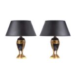 PAIR OF GILT METAL TABLE LAMPS & SHADES