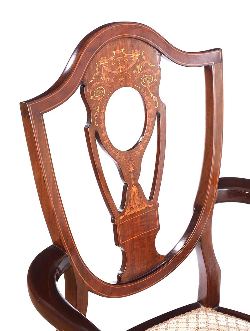 EDWARDIAN INLAID MAHOGANY ARMCHAIR - Image 2 of 7