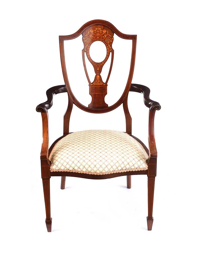 EDWARDIAN INLAID MAHOGANY ARMCHAIR - Image 5 of 7